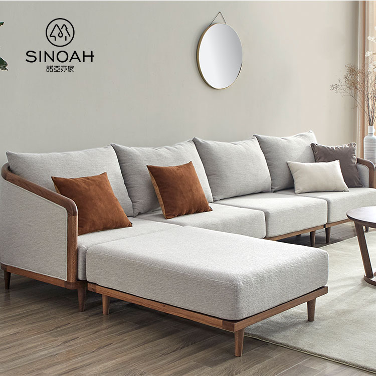 Oak Wooden Sofa L Hugis Walnut Kulay