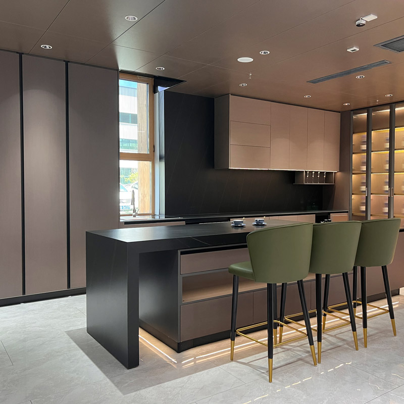 Mga Smart Kitchen Cabinets L-Shape Luxury Kitchen Cabinets na may Glass Kitchen Cabinets